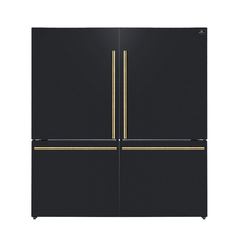 Forno Milano Espresso Package - 62-Inch, 34.4 cu. ft. Refrigerators with Bottom Freezers in Black with Antique Brass Handle (FFFFD1787-60BLK)