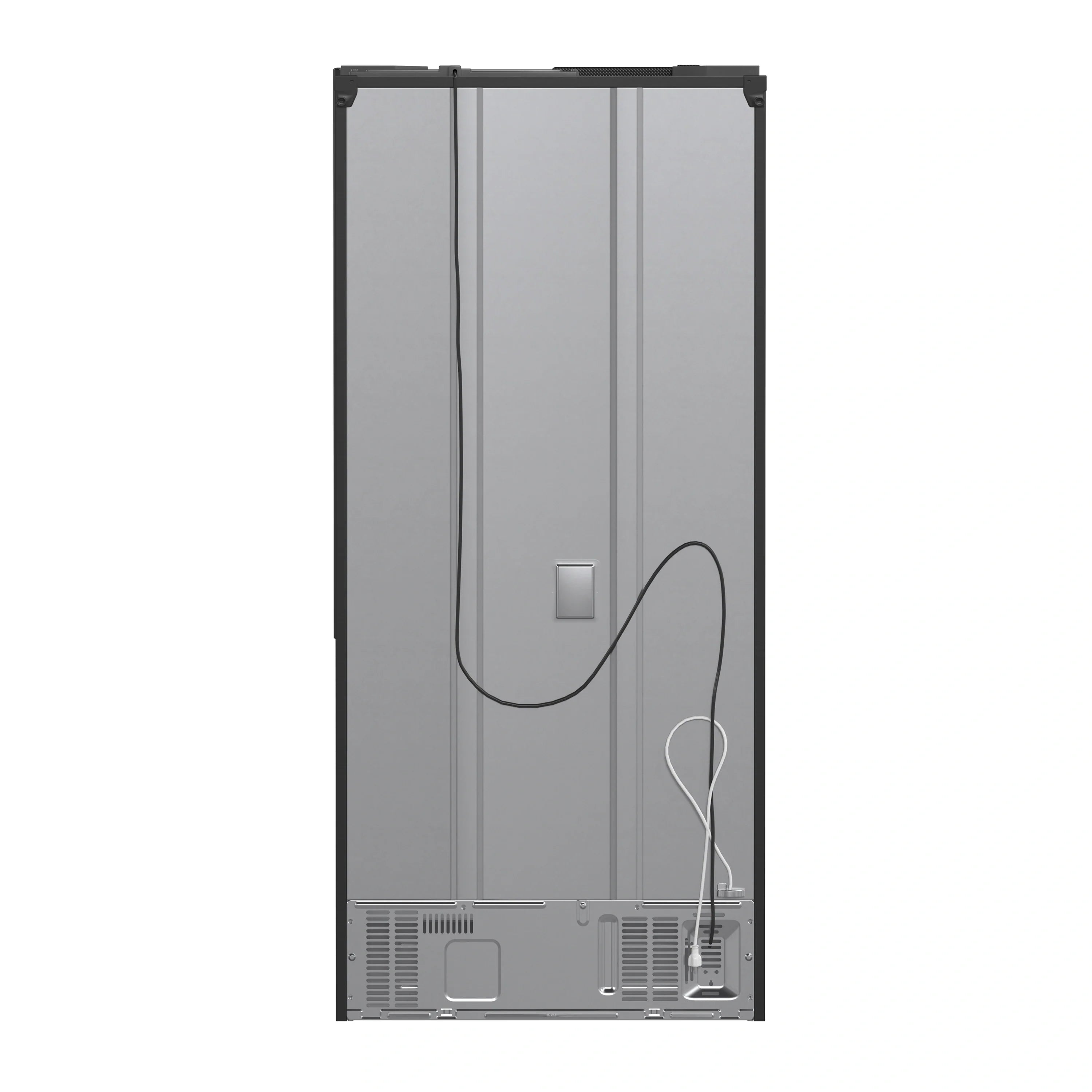 Dark French door refrigerator door panel with recessed dispenser controls