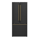 Forno Espresso Gallipoli 30-inch 17.5 cu. ft. French Door Refrigerator with Ice Maker in Black with Antique Brass Handle (FFFFD1974-31BLK)