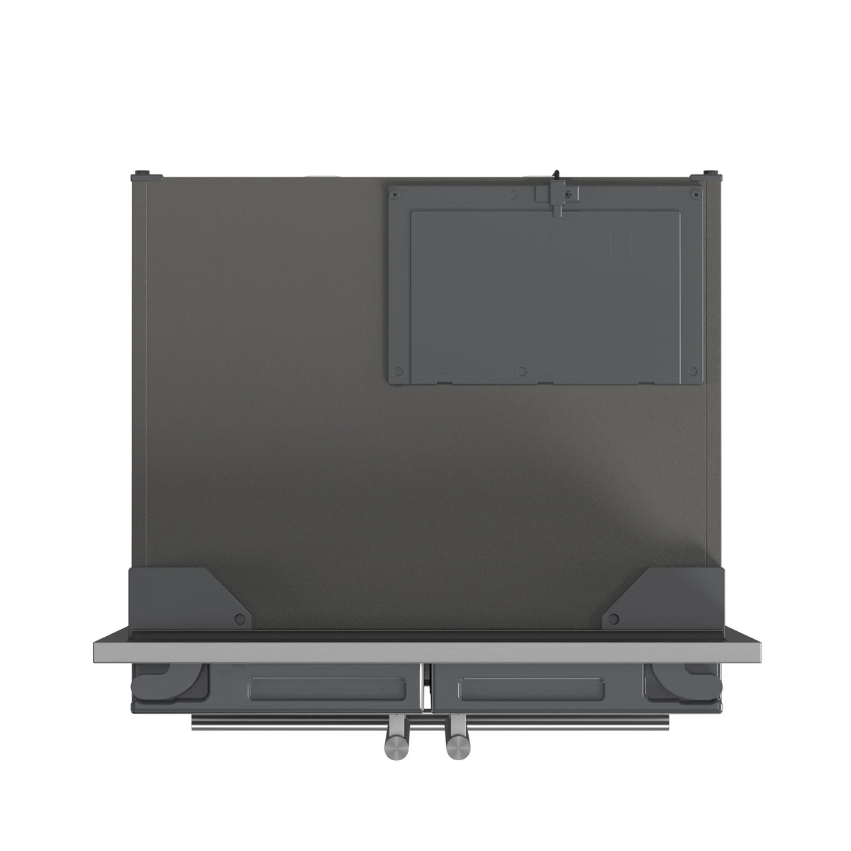 Refrigerator top section with internal grille and exposed service access cover