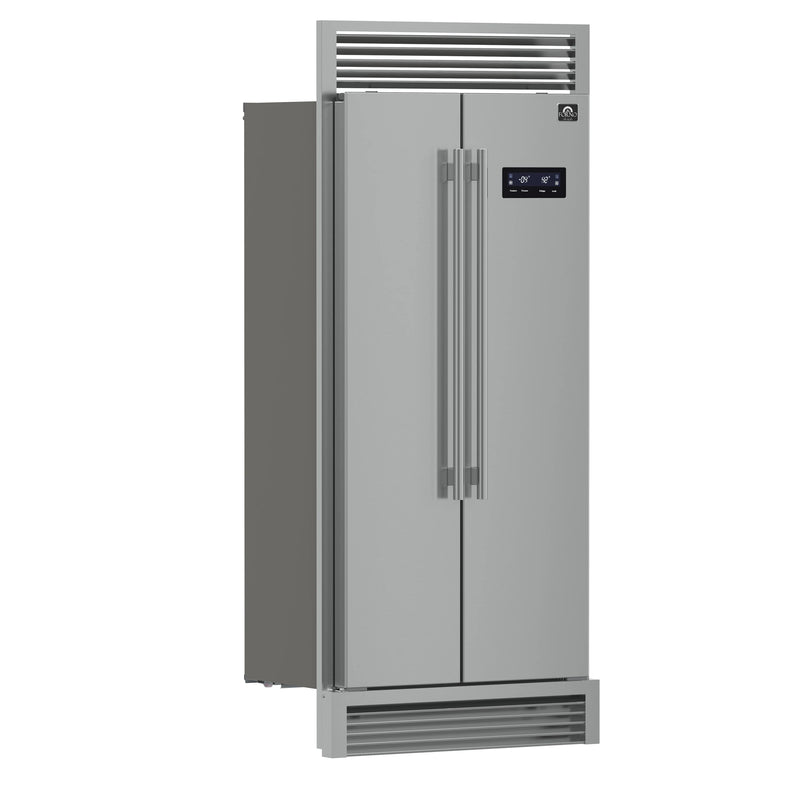 Forno 33-Inch Salerno Side-by-Side Counter Depth Refrigerator 15.6 Cu. Ft. in Stainless Steel with Professional Handle & 4” Decorative Grill (FFRBI1805-37SG)