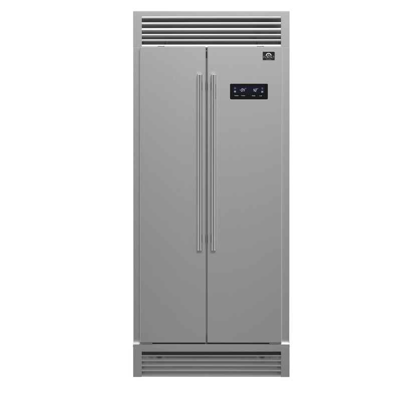 Forno 33-Inch Salerno Side-by-Side Counter Depth Refrigerator 15.6 Cu. Ft. in Stainless Steel with Professional Handle & 4” Decorative Grill (FFRBI1805-37SG)