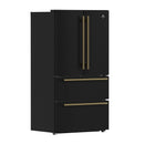 Forno Galiano 5-Piece Appliance Package - 48-Inch Gas Range, 48-Inch Hood, 36-Inch Refrigerator, 24-Inch Dishwasher, & 30-Inch Microwave Drawer in Black with Antique Brass Trim