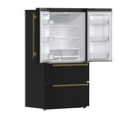Forno Antico 3-Piece Appliance Package - 36-Inch Dual Fuel Range, 36-Inch Refrigerator, & 24-Inch Dishwasher in Black with Antique Brass Trim