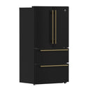 Forno Antico 3-Piece Appliance Package - 36-Inch Gas Range, 36-Inch Refrigerator, & 24-Inch Dishwasher in Black with Antique Brass Trim