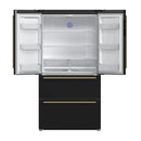 Forno Galiano 4-Piece Appliance Package - 48-Inch Dual Fuel Range, 48-Inch Hood, 36-Inch Refrigerator, & 24-Inch Dishwasher in Black with Antique Brass Trim