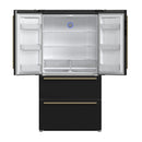 Forno Galiano 5-Piece Appliance Package - 36-Inch Dual Fuel Range, 36-Inch Hood, 36-Inch Refrigerator, 24-Inch Dishwasher, & 24-Inch Microwave Drawer in Black with Antique Brass Trim