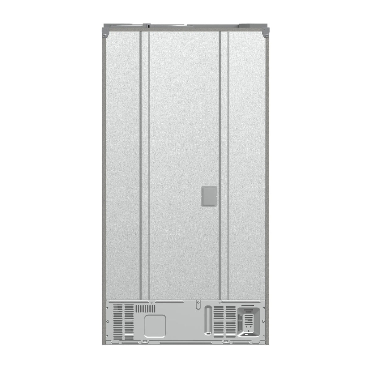 Refrigerator back panel view with vents and access cover at the bottom