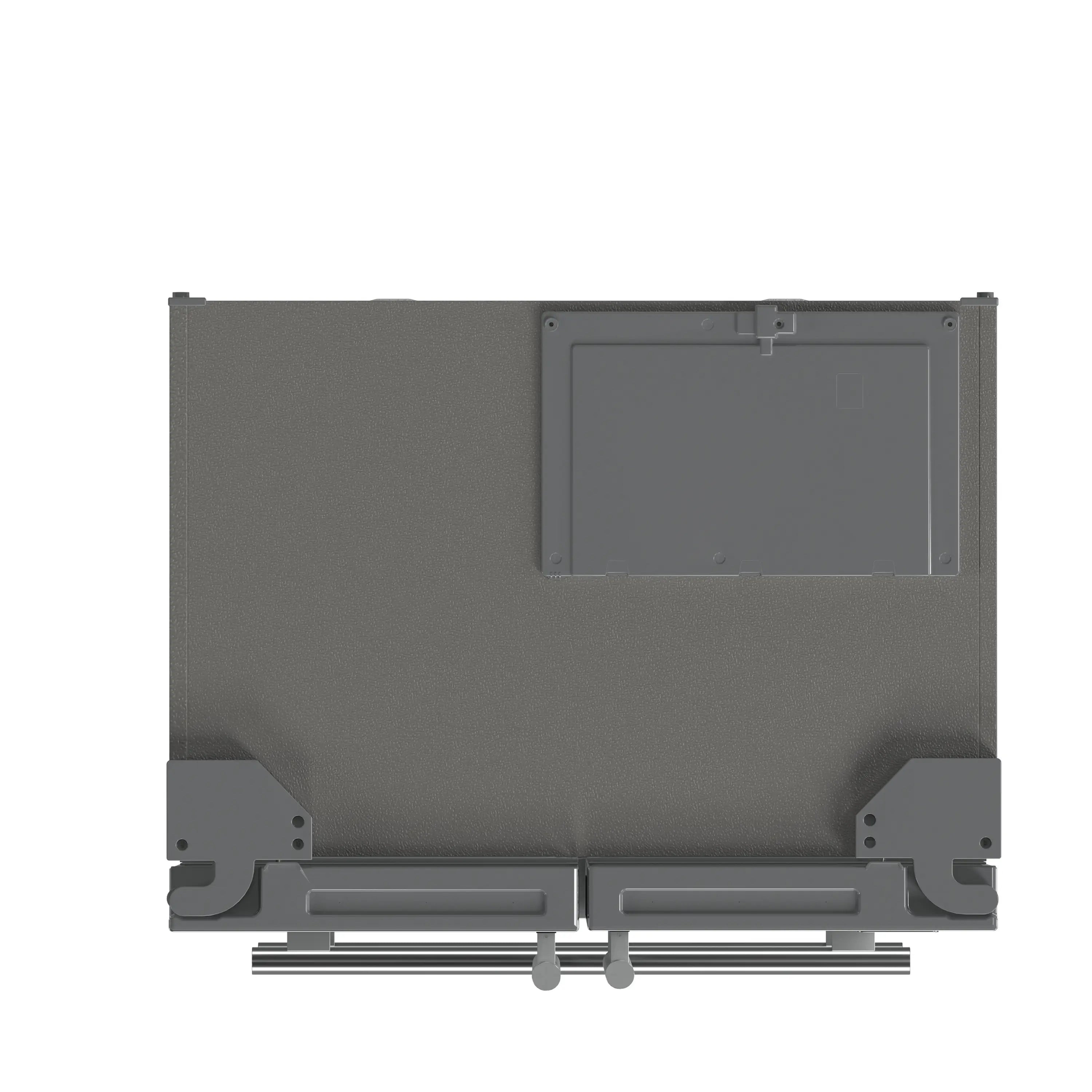 Refrigerator rear access panel with cover plate and bottom support bar