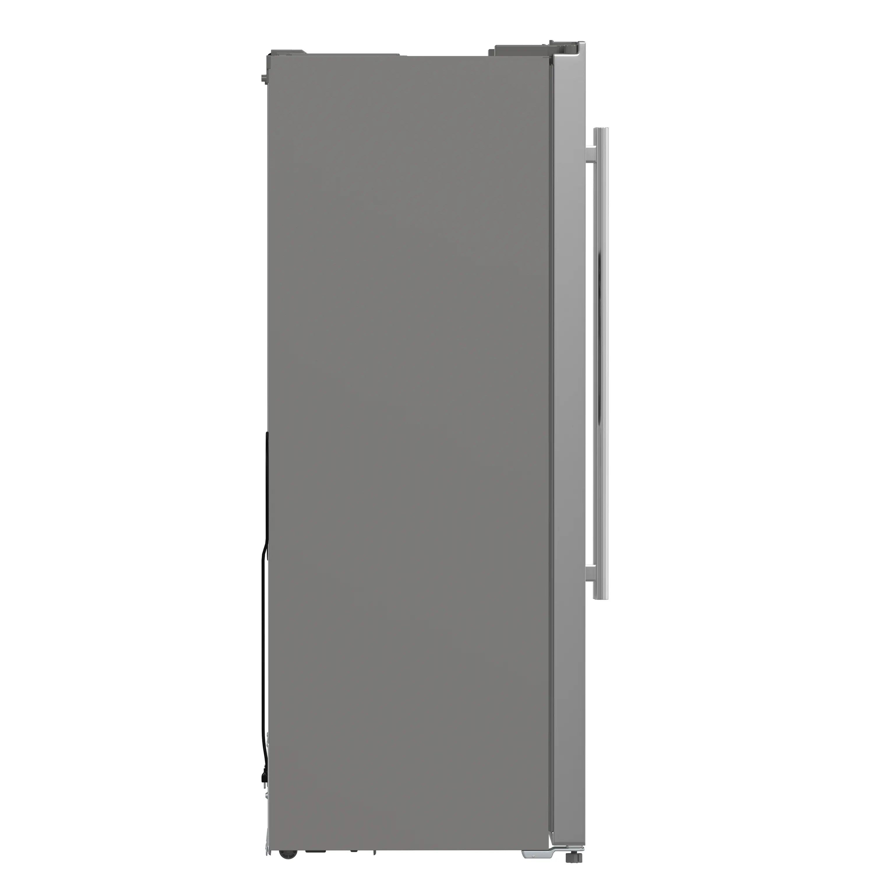 Side-by-side refrigerator with two closed doors and exterior handles