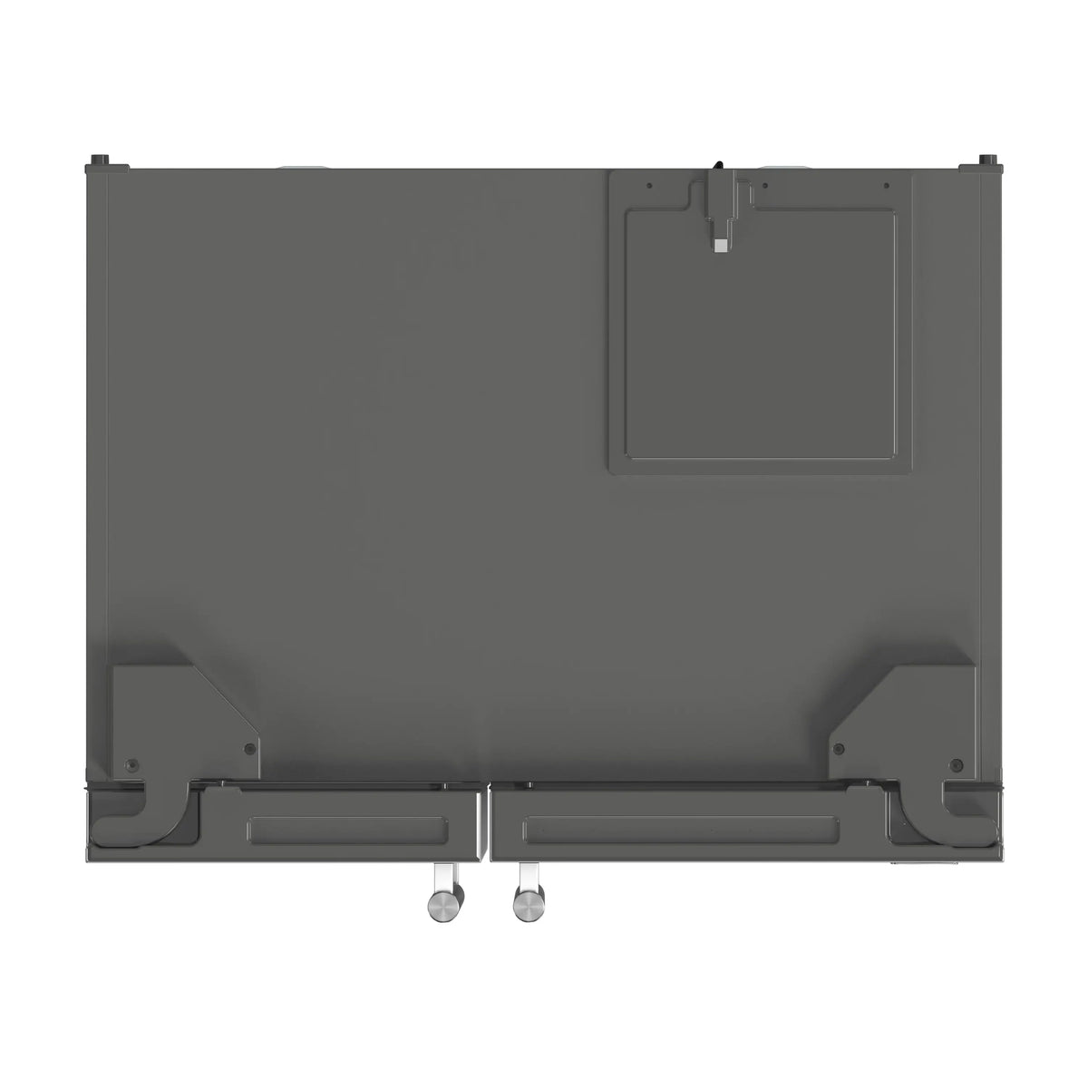 Appliance package front panel with recessed window and two control knobs