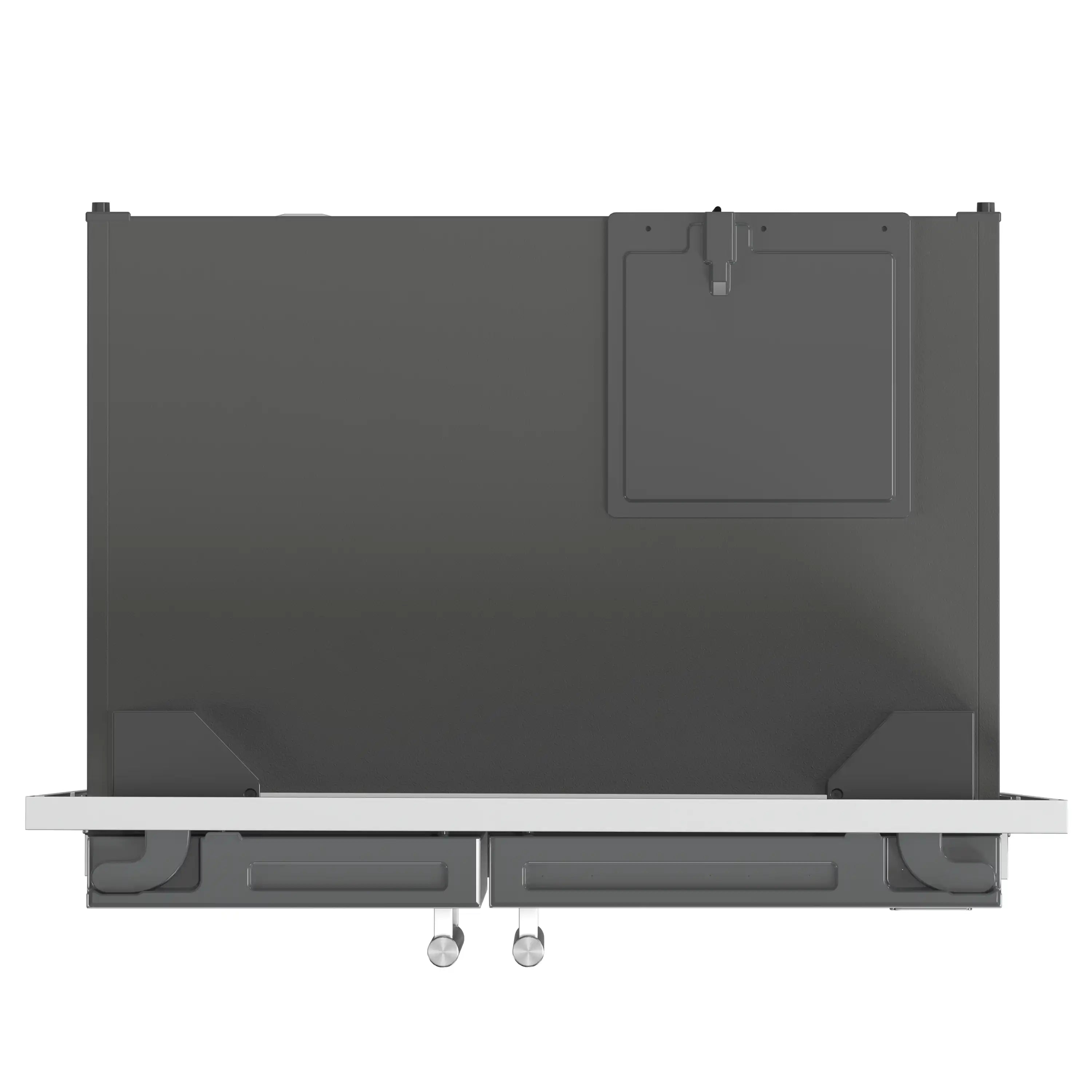 Built-in stainless steel refrigerator front with integrated grille and dispenser area