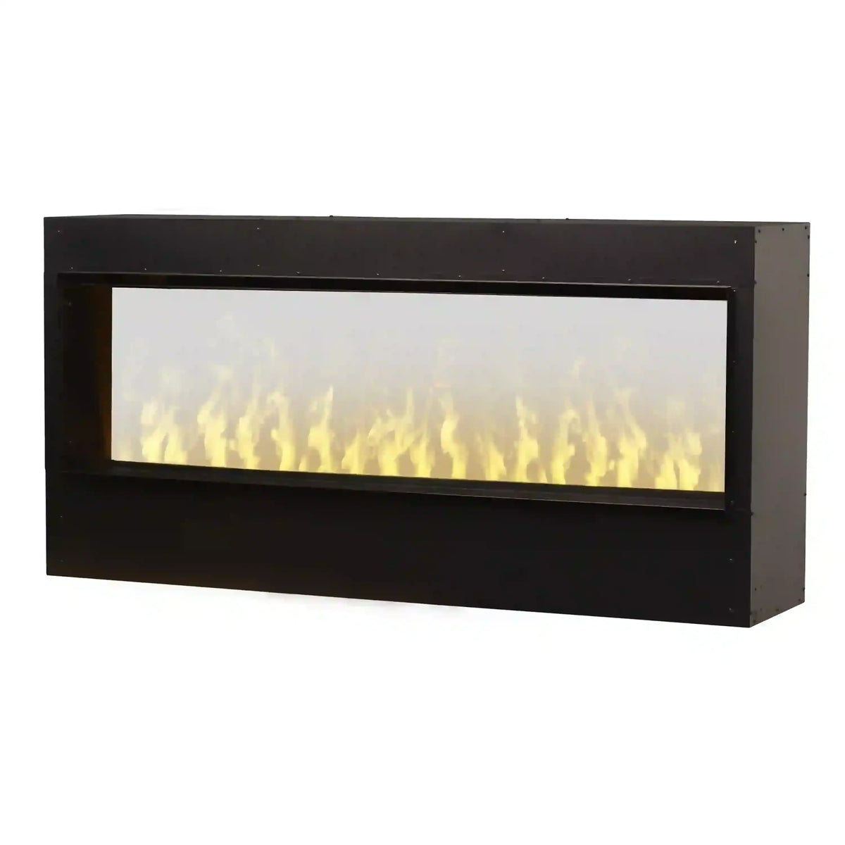 Black built-in water vapor firebox with white steam and flickering yellow flame effect.