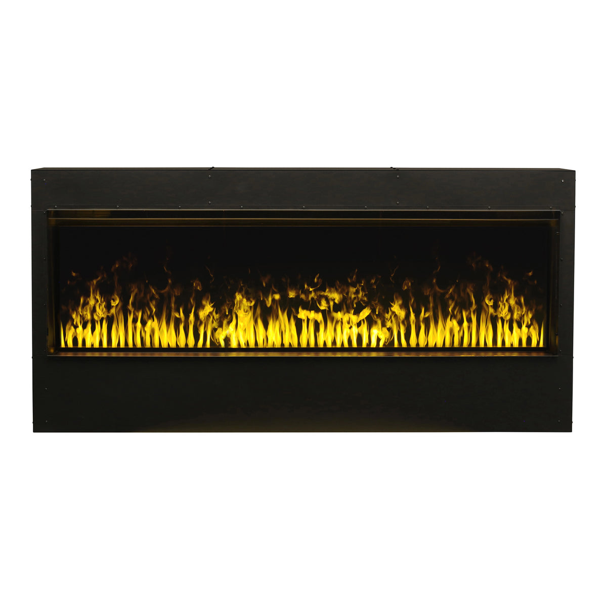 Built-in water vapor firebox with black frame and bright yellow flame vapor effect