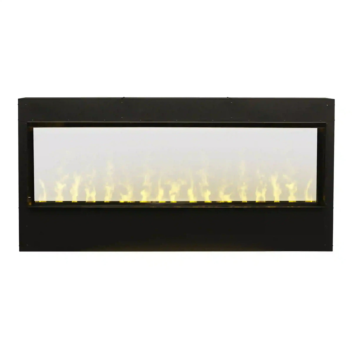 Built-in water vapor firebox with black frame and yellow flame-style vapor effect