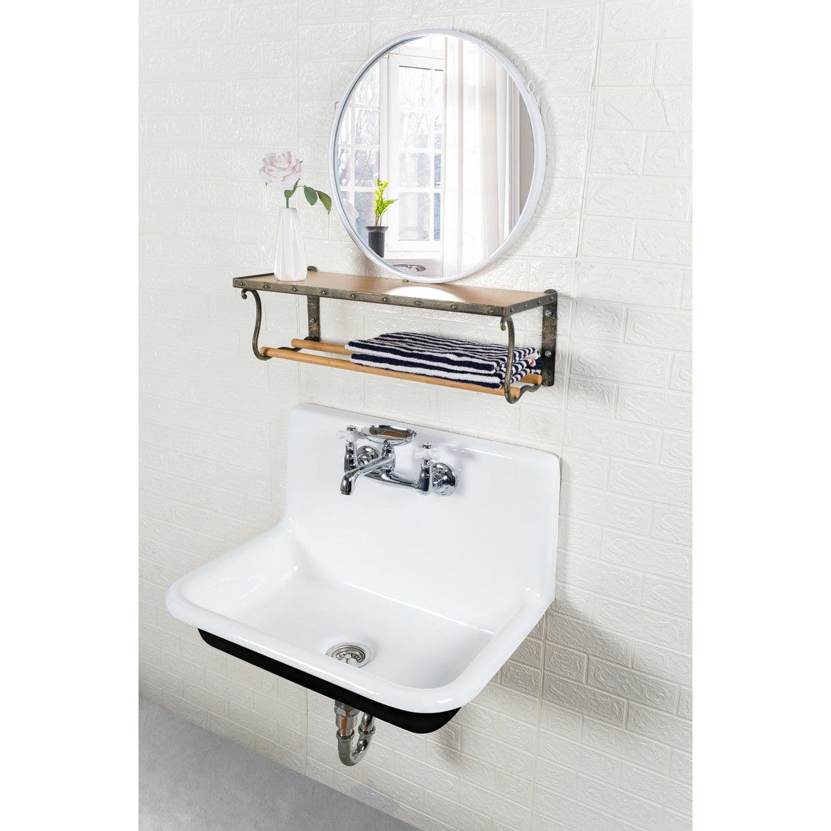 Towne 30-Inch Cast Iron Single Bowl Wall Mount Utility Sink (2-Hole) in White