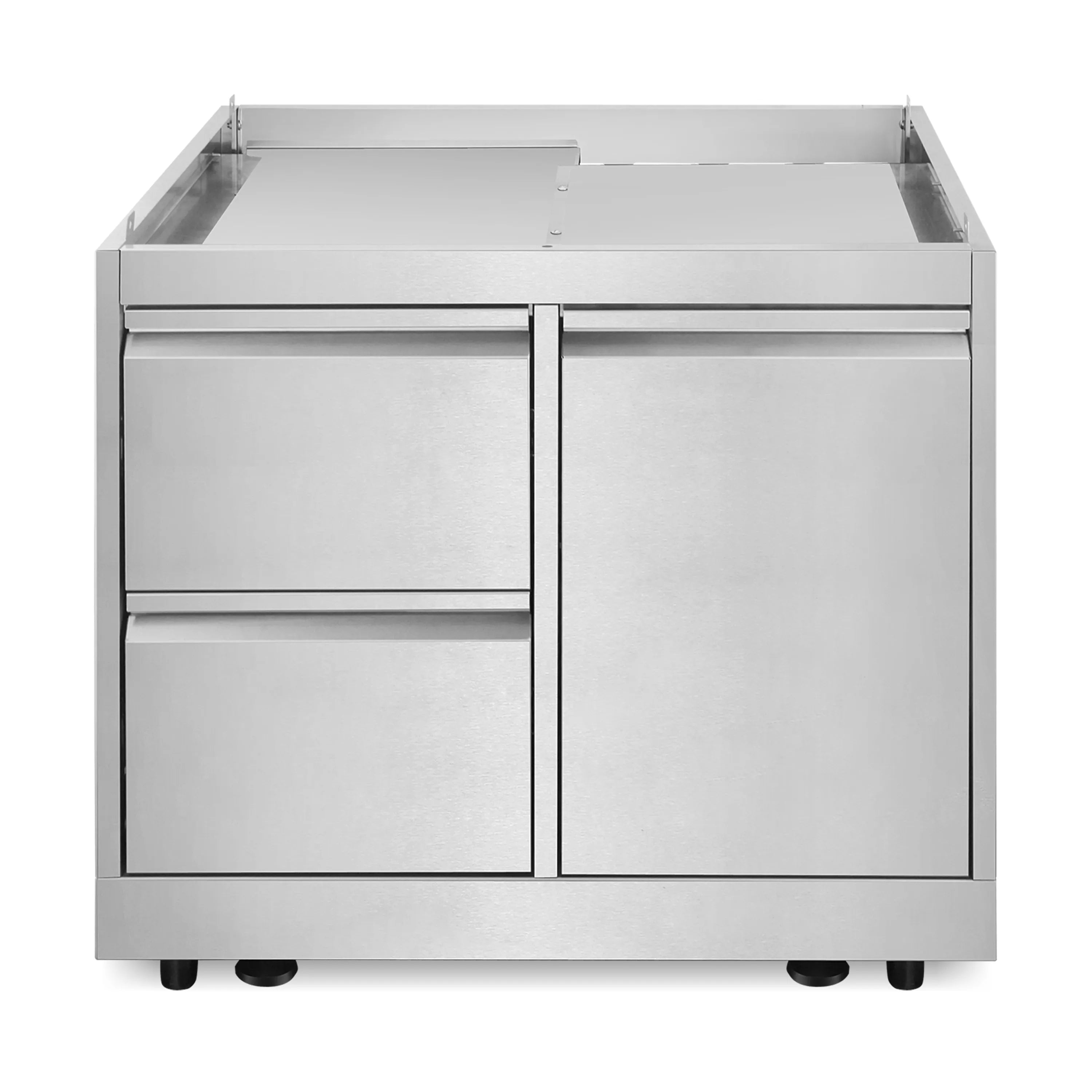 Stainless steel 32-inch grill cabinet with two-door storage and central handle.