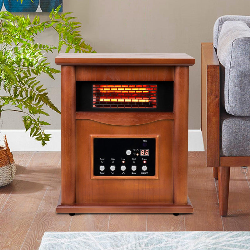 Parrot Uncle 1500-Watt Electric Cabinet with 4 Quartz Infrared Heater in Wood with LED Digital Screen, Remote Control and Timer