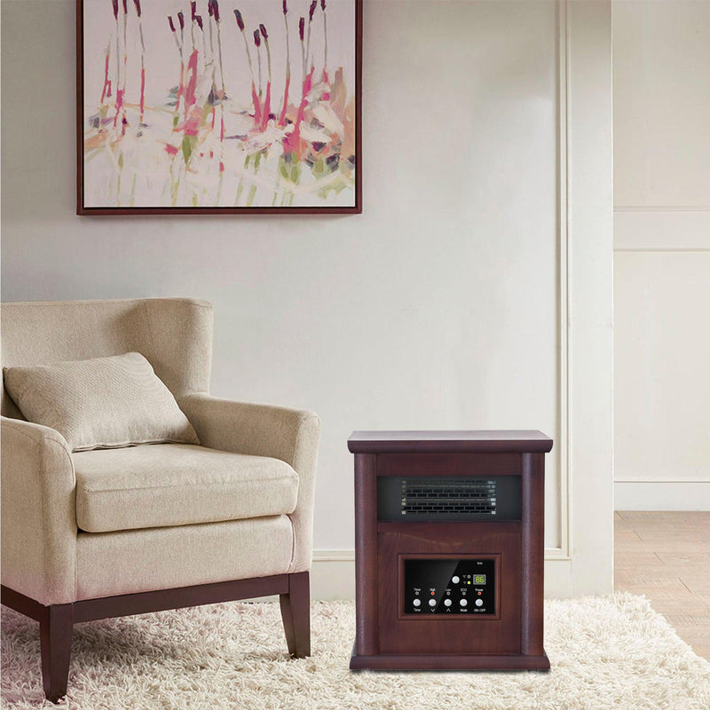 Parrot Uncle 1500-Watt Electric Cabinet with 4 Quartz Infrared Heater in Wood with LED Digital Screen, Remote Control and Timer
