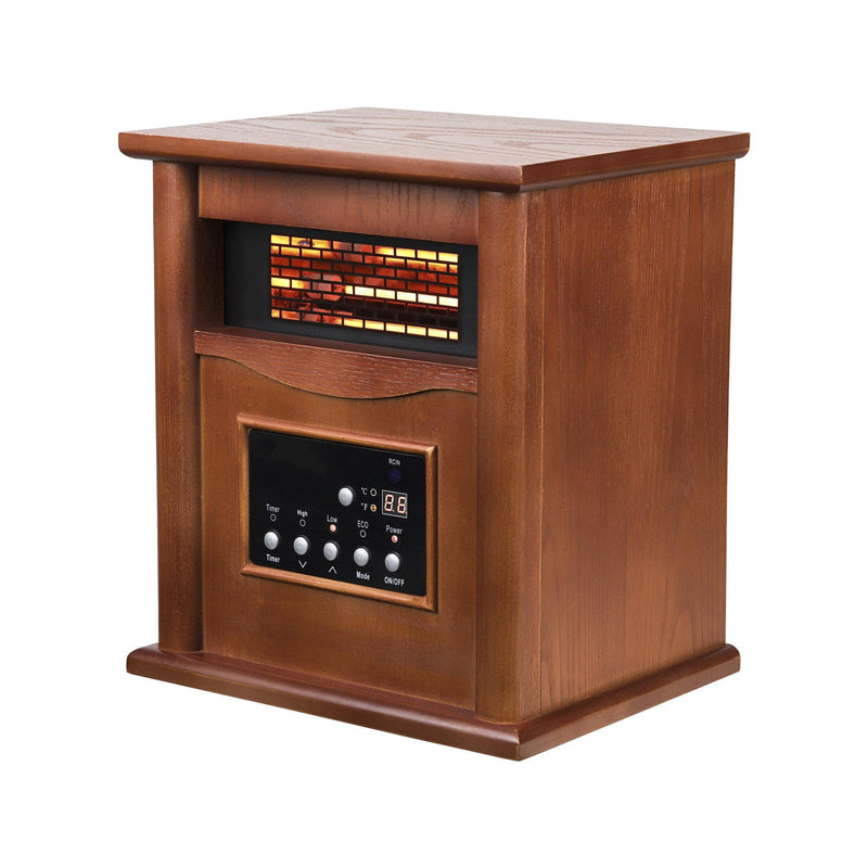 Parrot Uncle 1500-Watt Electric Cabinet with 4 Quartz Infrared Heater in Wood with LED Digital Screen, Remote Control and Timer