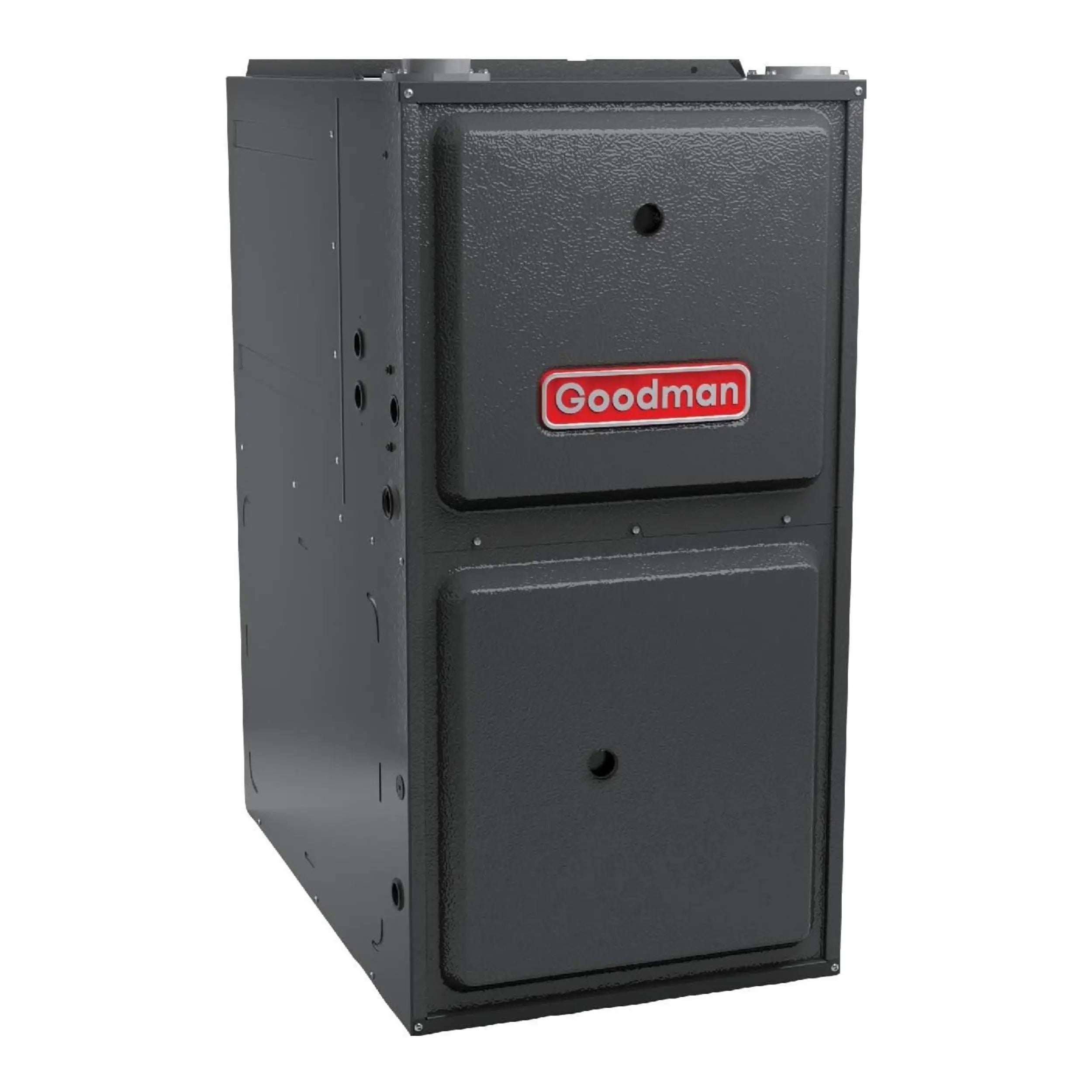 Goodman gas furnace and air handler cabinet, dark gray with Goodman badge