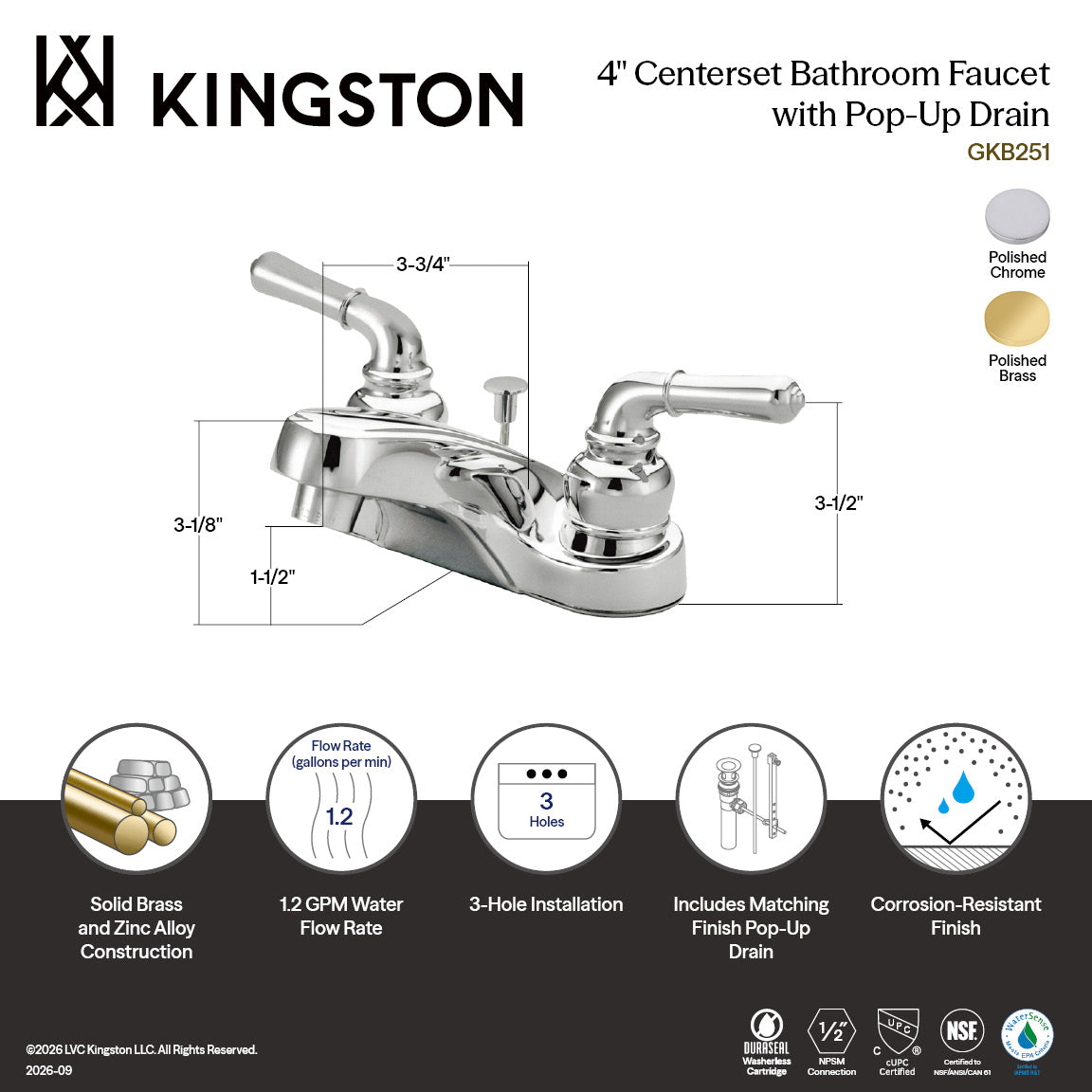 Magellan Double-Handle 4" Centerset Bathroom Faucet with ABS Pop-Up Drain in Polished Chrome