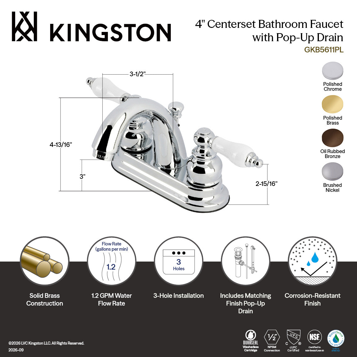 Restoration Double-Handle 4" Centerset Bathroom Faucet with Pop-Up Drain in Polished Chrome