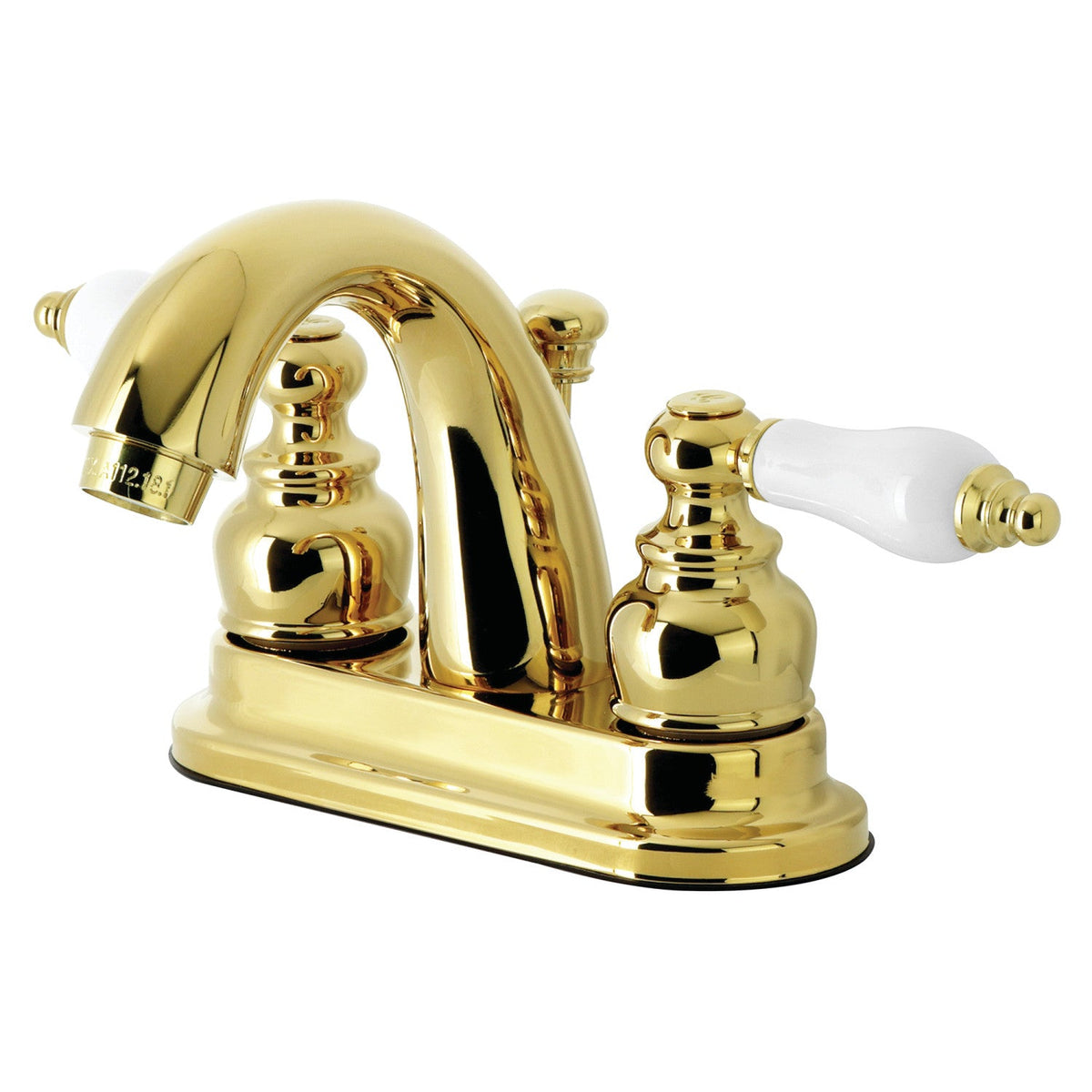 Restoration Double-Handle 4" Centerset Bathroom Faucet with Pop-Up Drain in Polished Brass