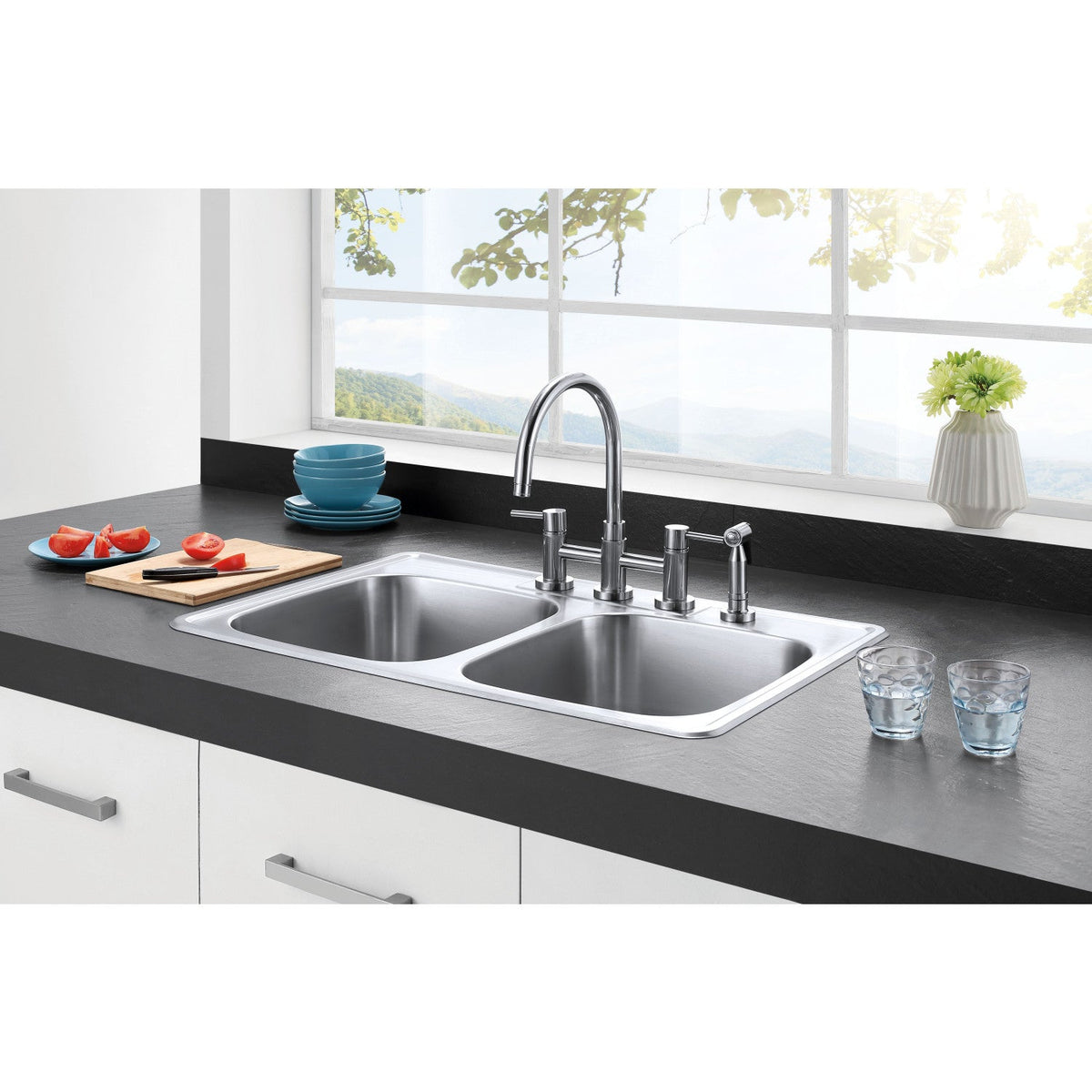Gourmetier Drop-in Double Bowl Kitchen Sink in Brushed Stainless Steel