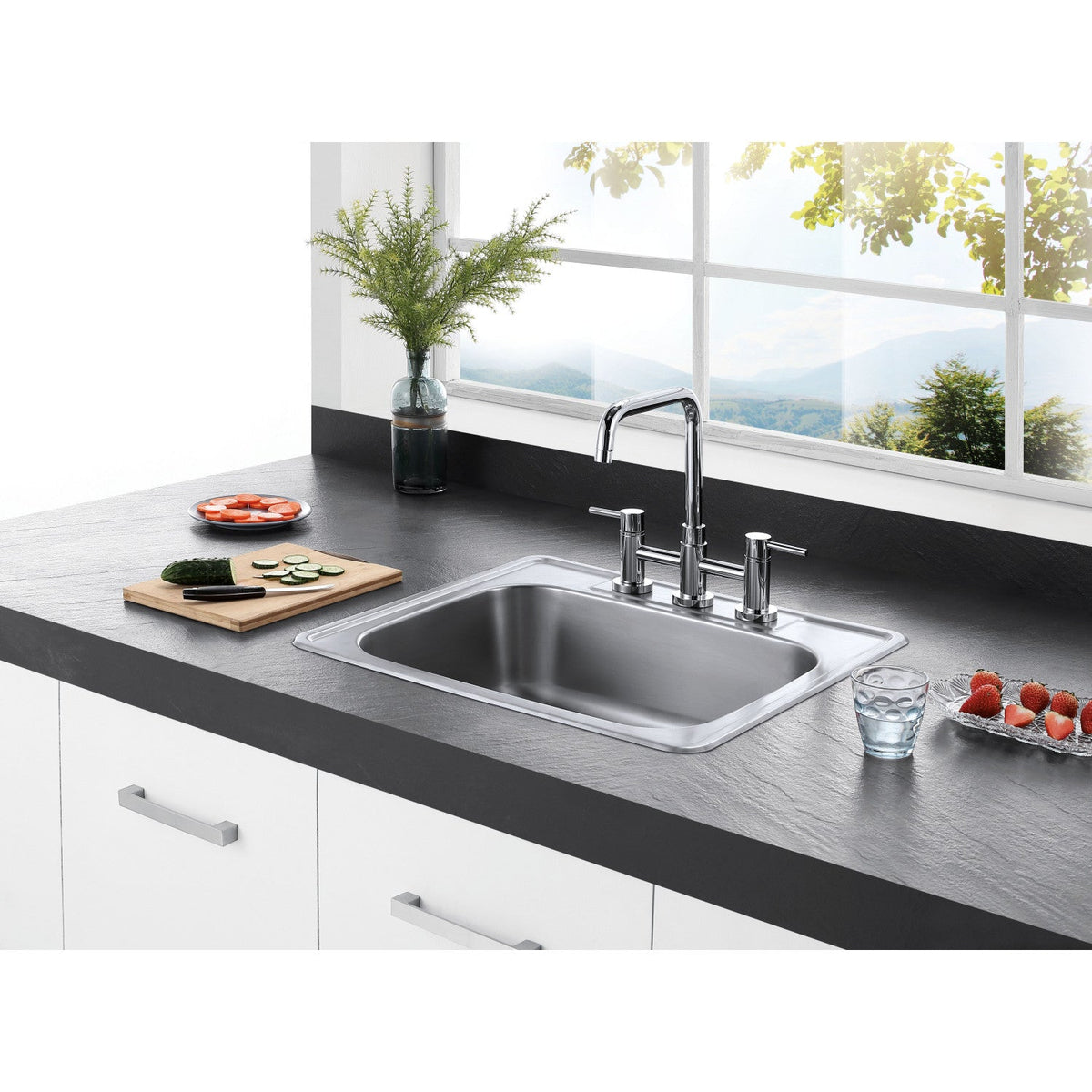 Gourmetier 25" Stainless Steel Drop-in Single Bowl Kitchen Sink in Brushed Stainless Steel