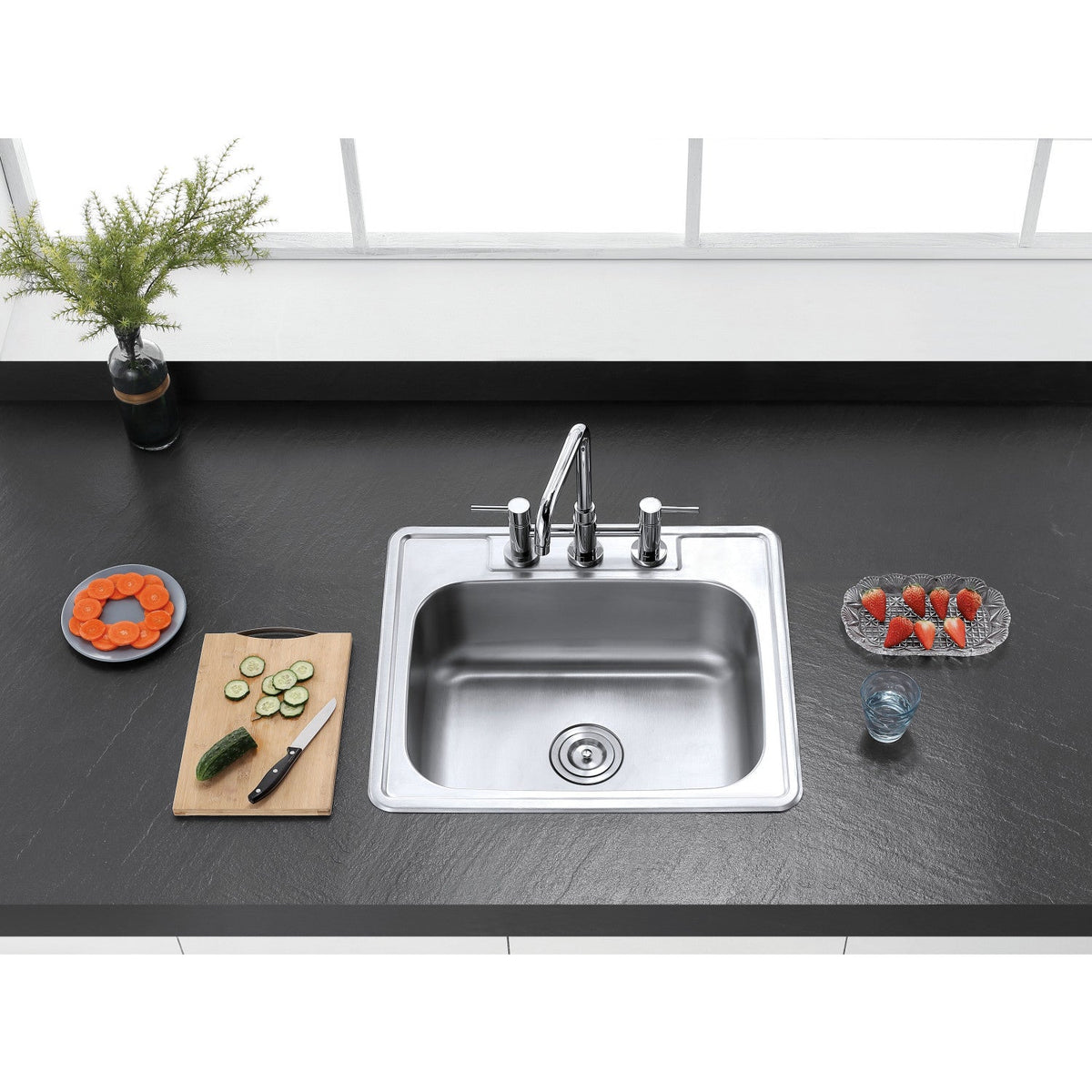 Gourmetier 25" Stainless Steel Drop-in Single Bowl Kitchen Sink in Brushed Stainless Steel