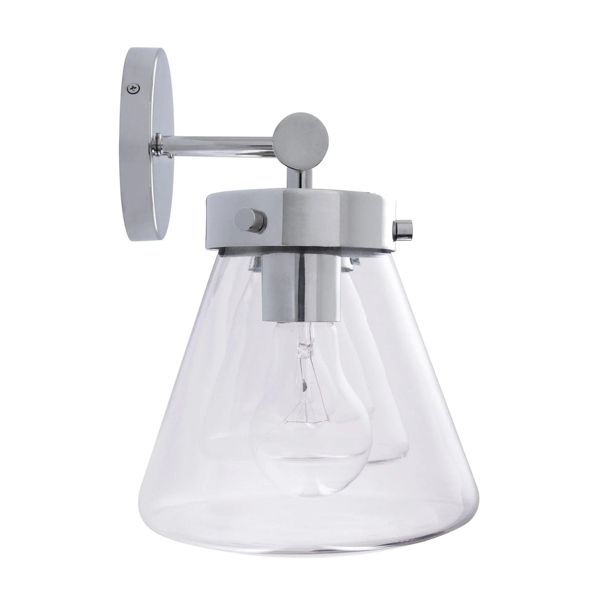Brush nickel 3-light vanity light with circular backplate and clear glass shades