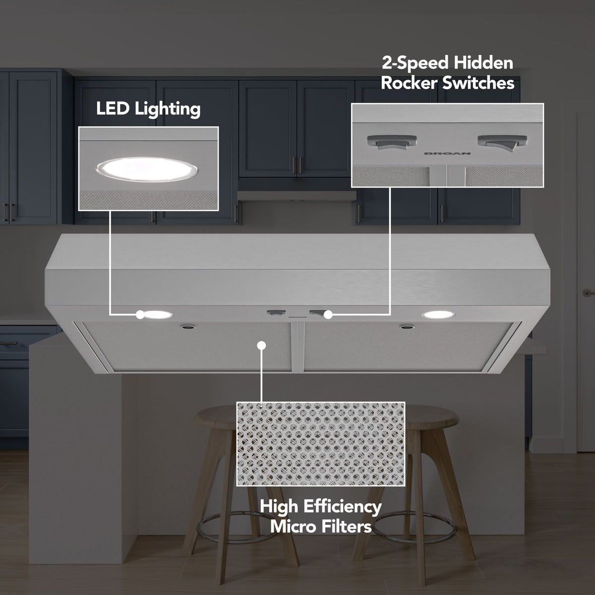 Broan-NuTone Glacier 42-Inch 350 CFM 2-Speed Convertible Under Cabinet Range Hood in Stainless Steel (GLA1423SS)