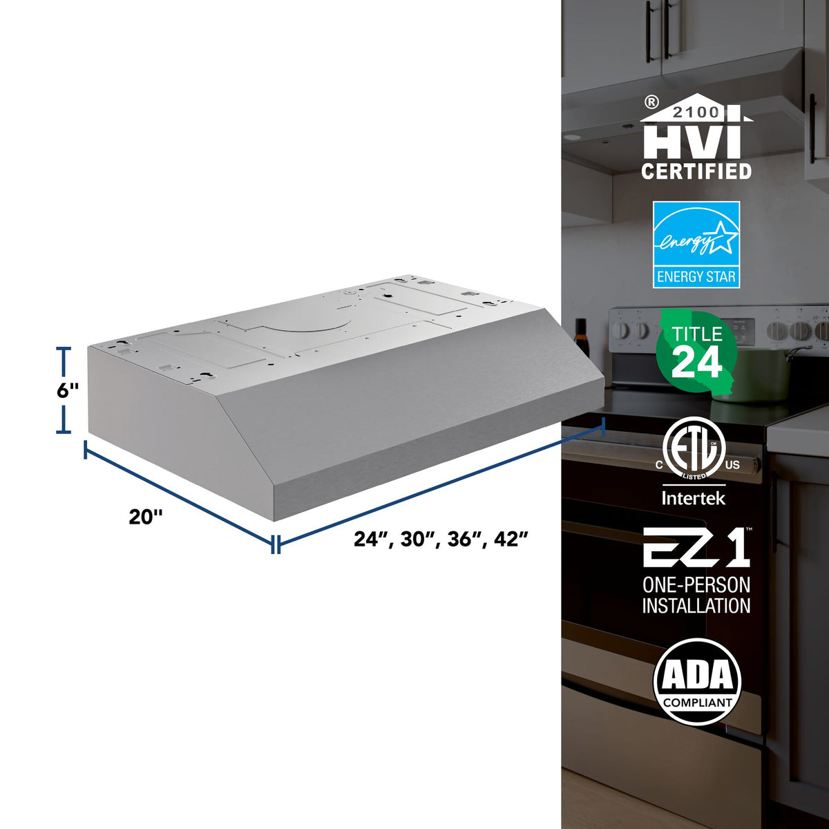 Broan-NuTone Glacier 42-Inch 350 CFM 2-Speed Convertible Under Cabinet Range Hood in Stainless Steel (GLA1423SS)