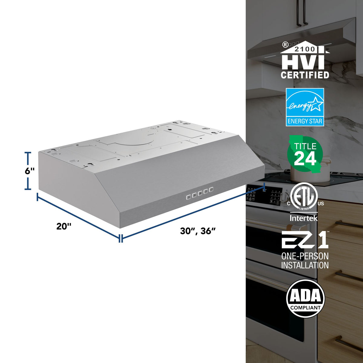 Broan-NuTone Glacier 36-Inch 350 CFM 3-Speed Convertible Under Cabinet Range Hood in Stainless Steel (GLA2363SS)