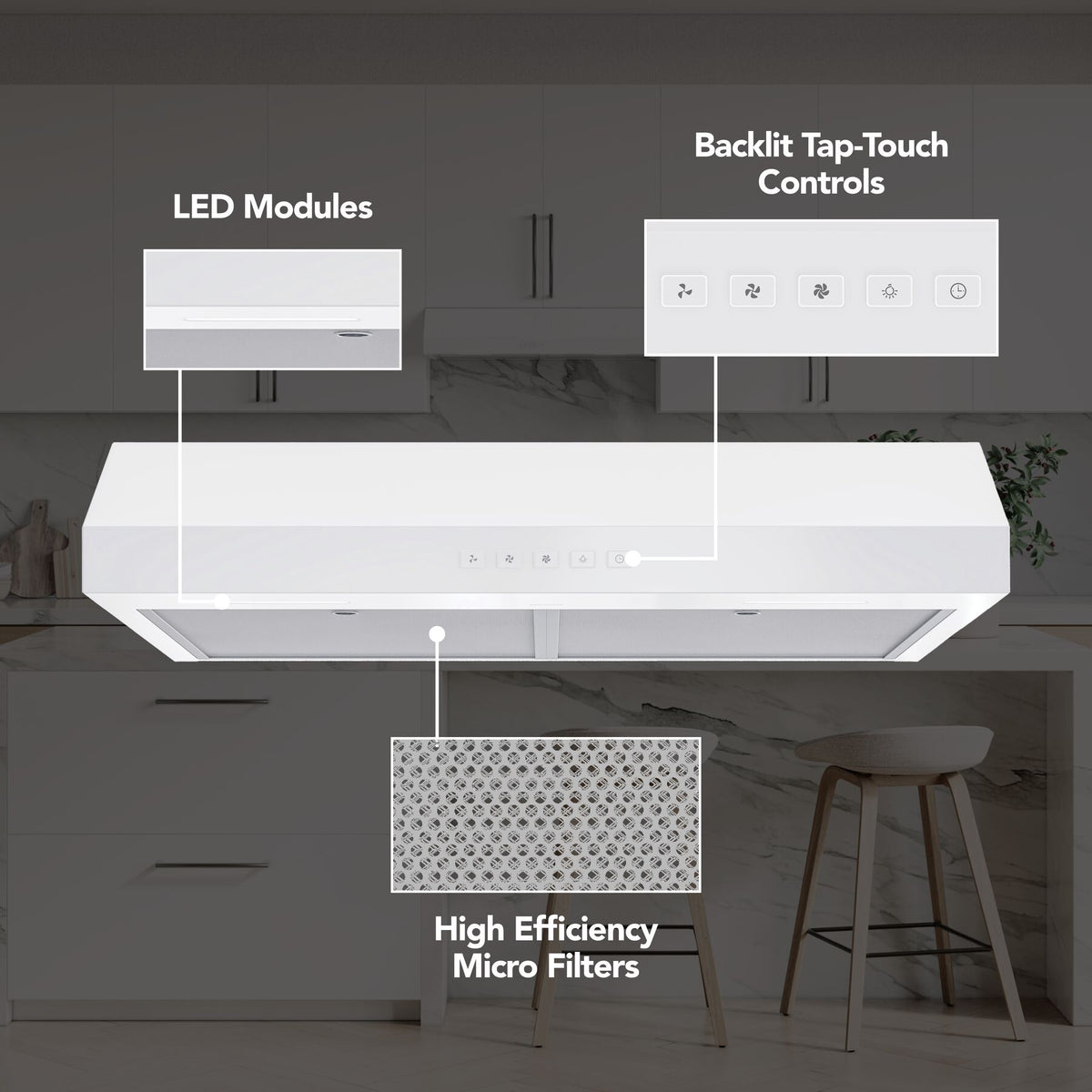 Broan-NuTone Glacier 30-Inch 350 CFM 3-Speed Convertible Under Cabinet Range Hood in White (GLA2303WW)