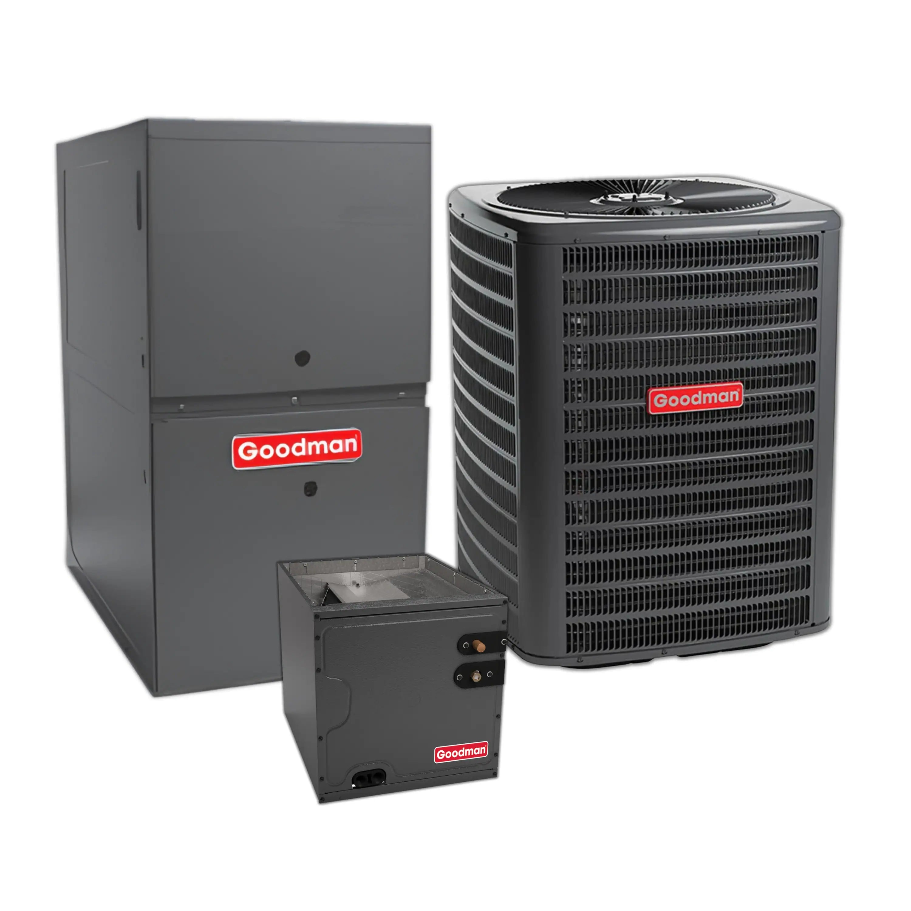 Goodman outdoor central air conditioner condenser with matching HVAC unit