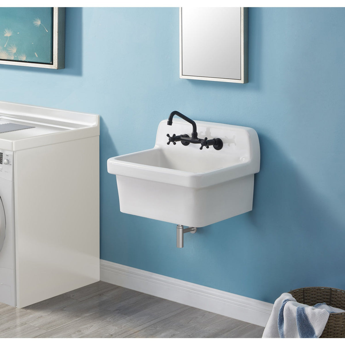 Doriteal 24" Ceramic Wall Mount Utility Sink in Glossy White