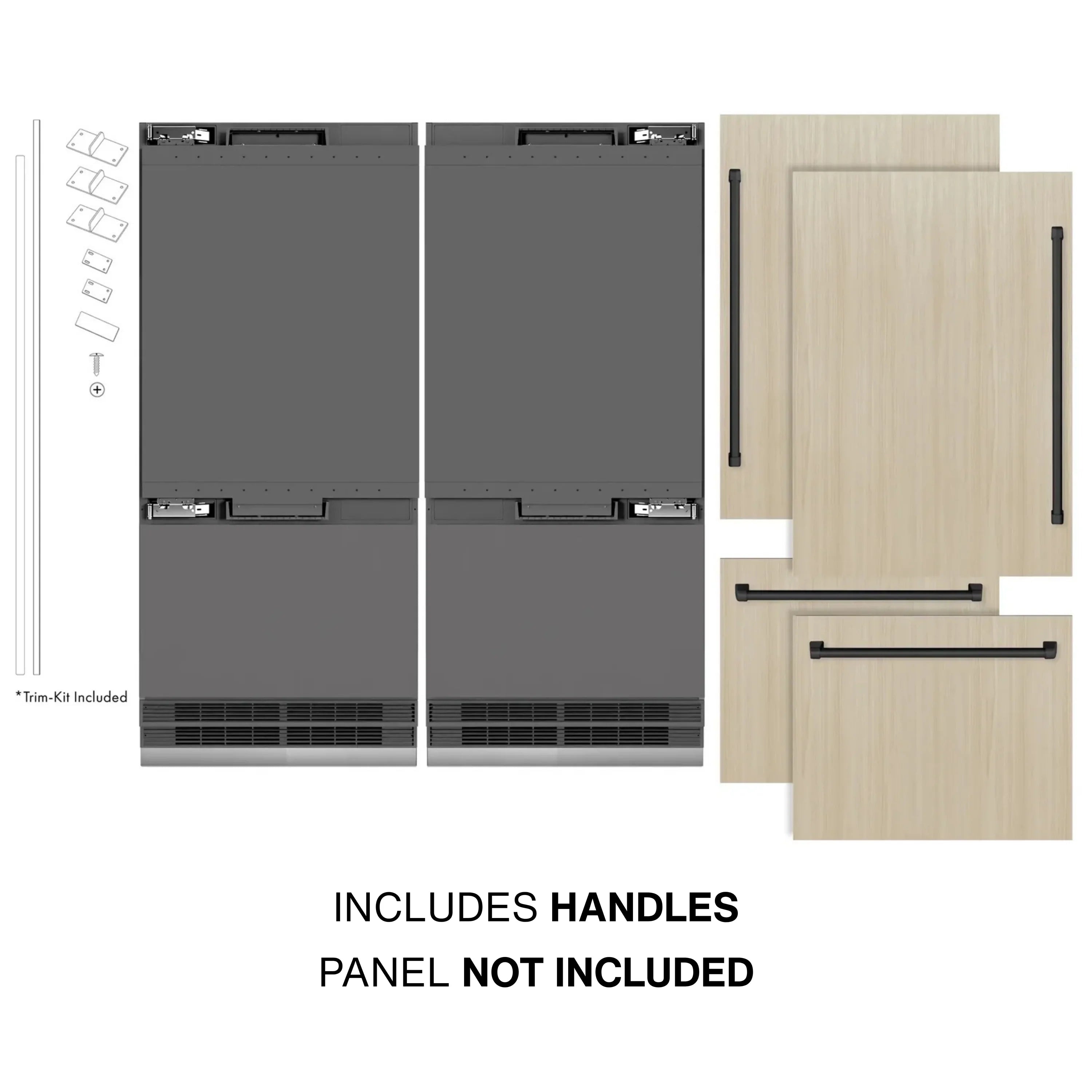 Panel-ready French door refrigerator with included handle kit and panel-ready door fronts