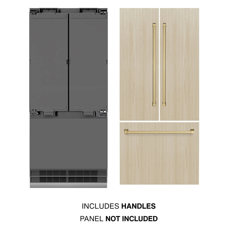 ZLINE Autograph Edition 36-Inch 19.6 cu. ft. French Door Built-In Bottom Freezer Refrigerator with Water Dispenser and Ice Maker with Graphite Gray Interior in Panel Ready and Champagne Bronze Accents (GRBIVZ-36-CB)