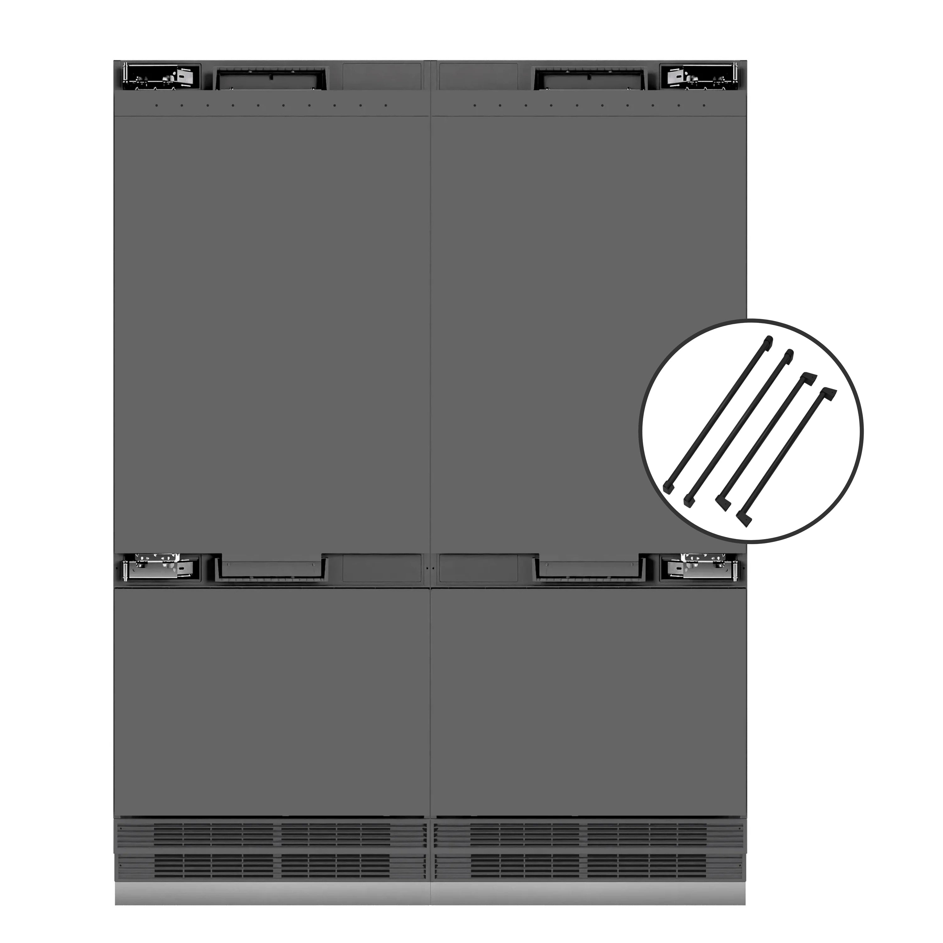 Panel-ready French door refrigerator, graphite gray exterior, bottom freezer vent grille