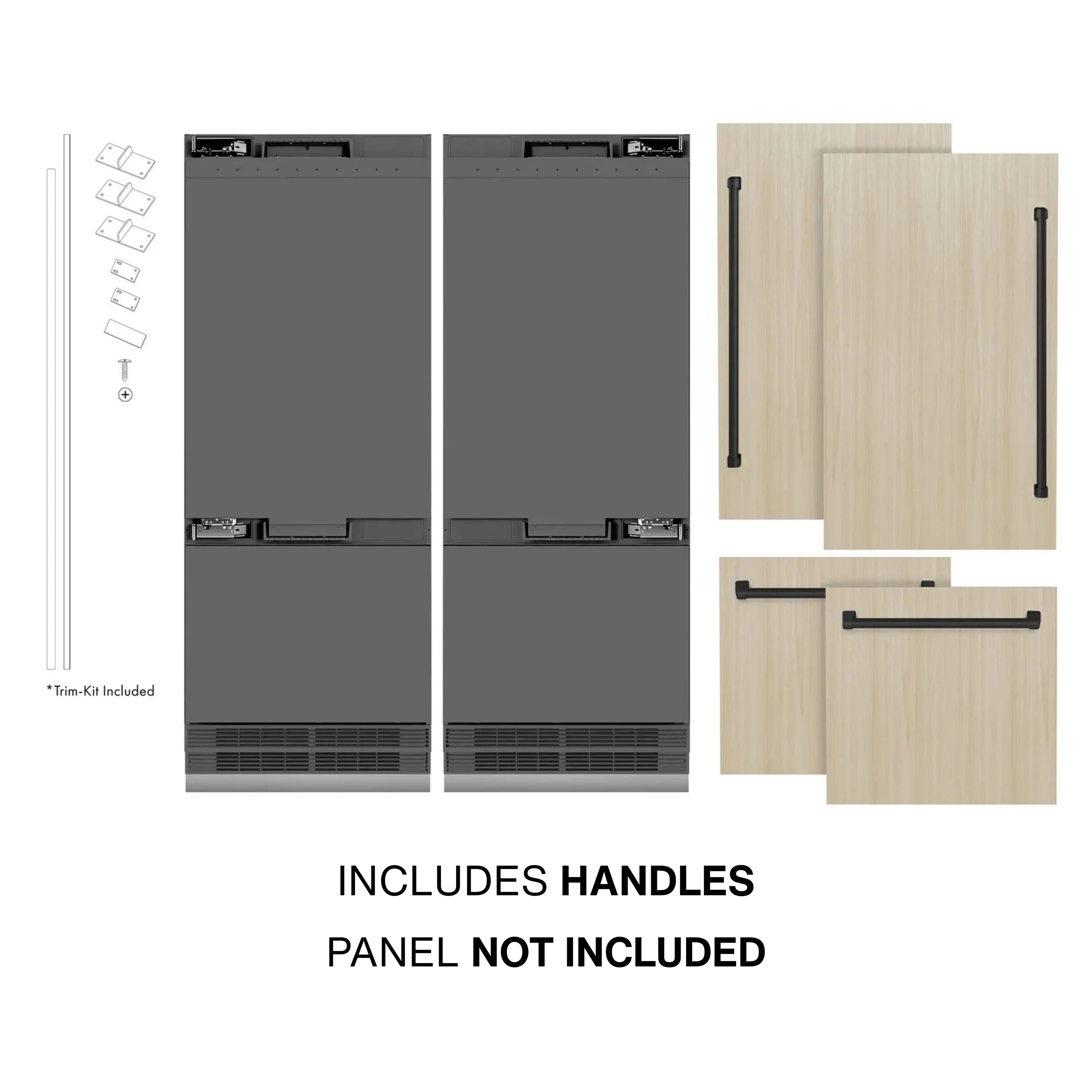 French door refrigerator with matte black handles, panel-ready design, bottom freezer vents