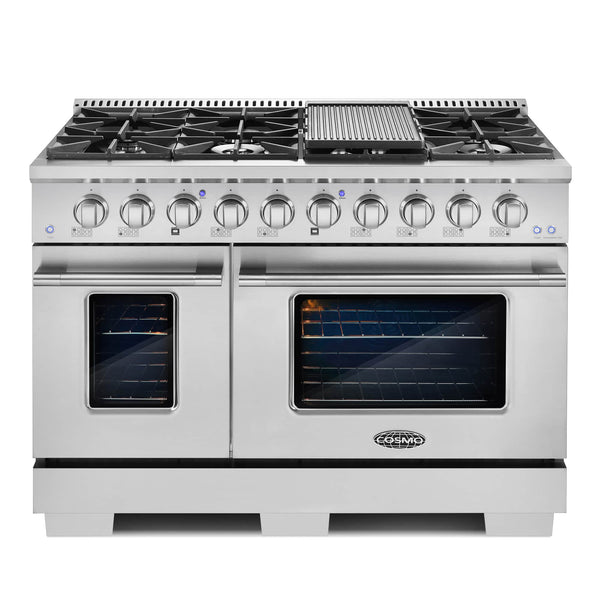 Cosmo 48-Inch 5.5 Cu. Ft. Double Oven Gas Range with 8 Italian Burners in Stainless Steel (COS-GRP486G)