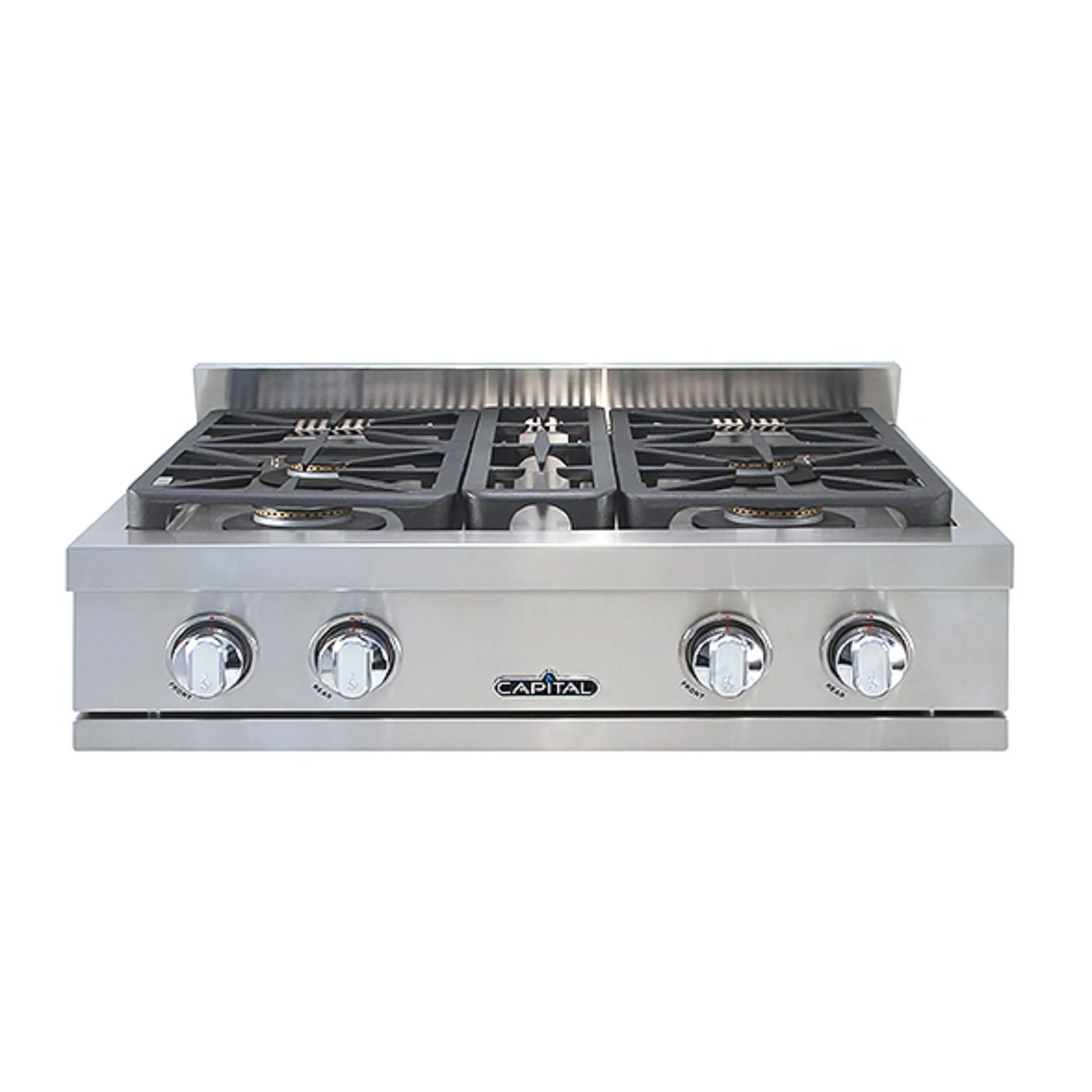 Capital 30-inch stainless steel gas rangetop with four burners and four knobs