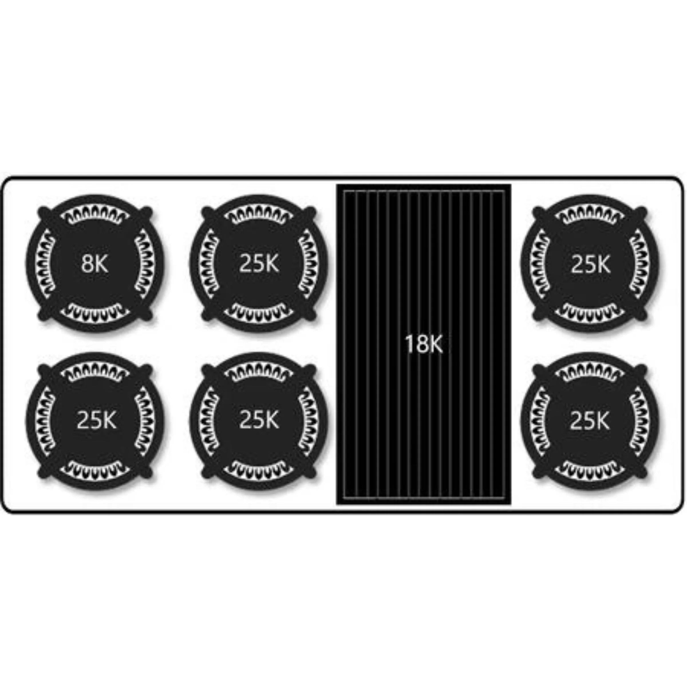 Sealed burner layout with heat labels 8K, 25K, and 18K
