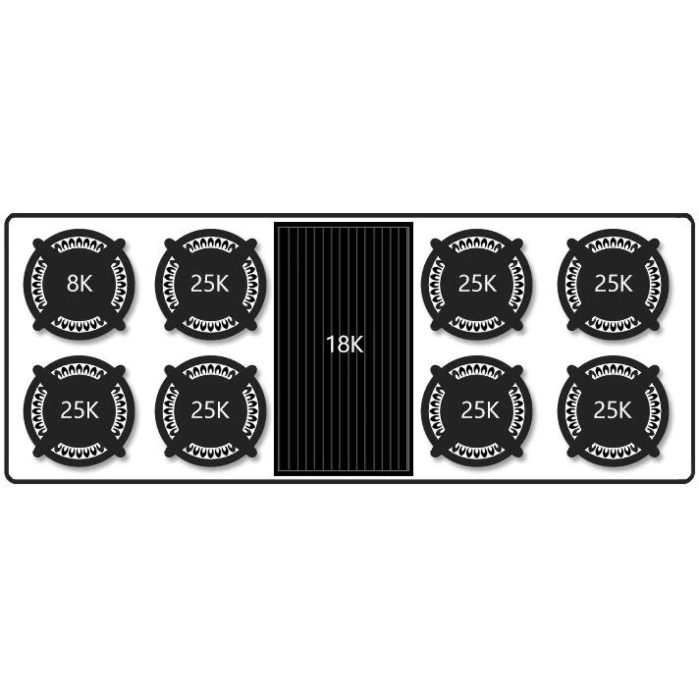 Black burner cap set with 18K and 25K heat rings on a range top grate