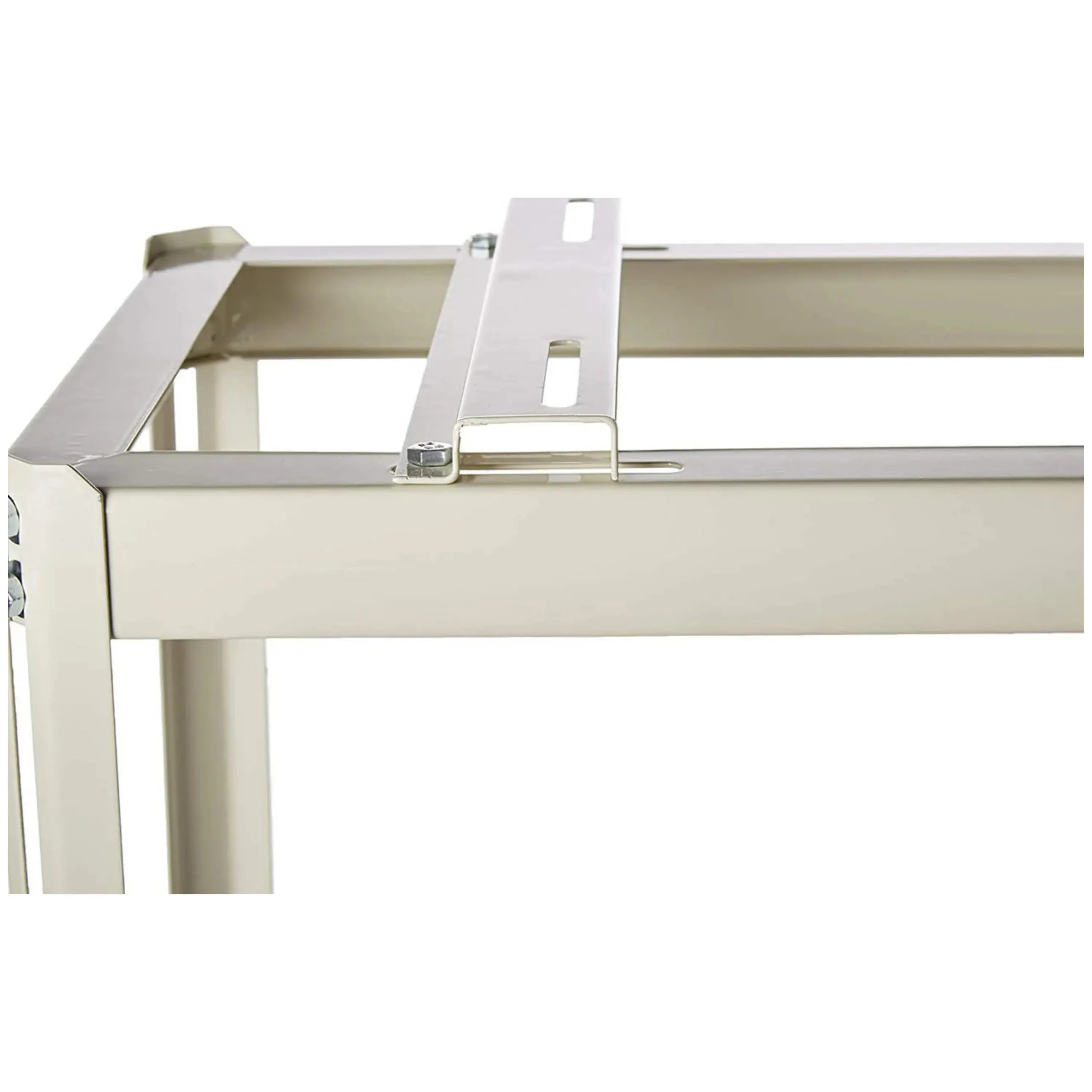 Outdoor AC ground stand bracket, beige horizontal rails with top mounting plate