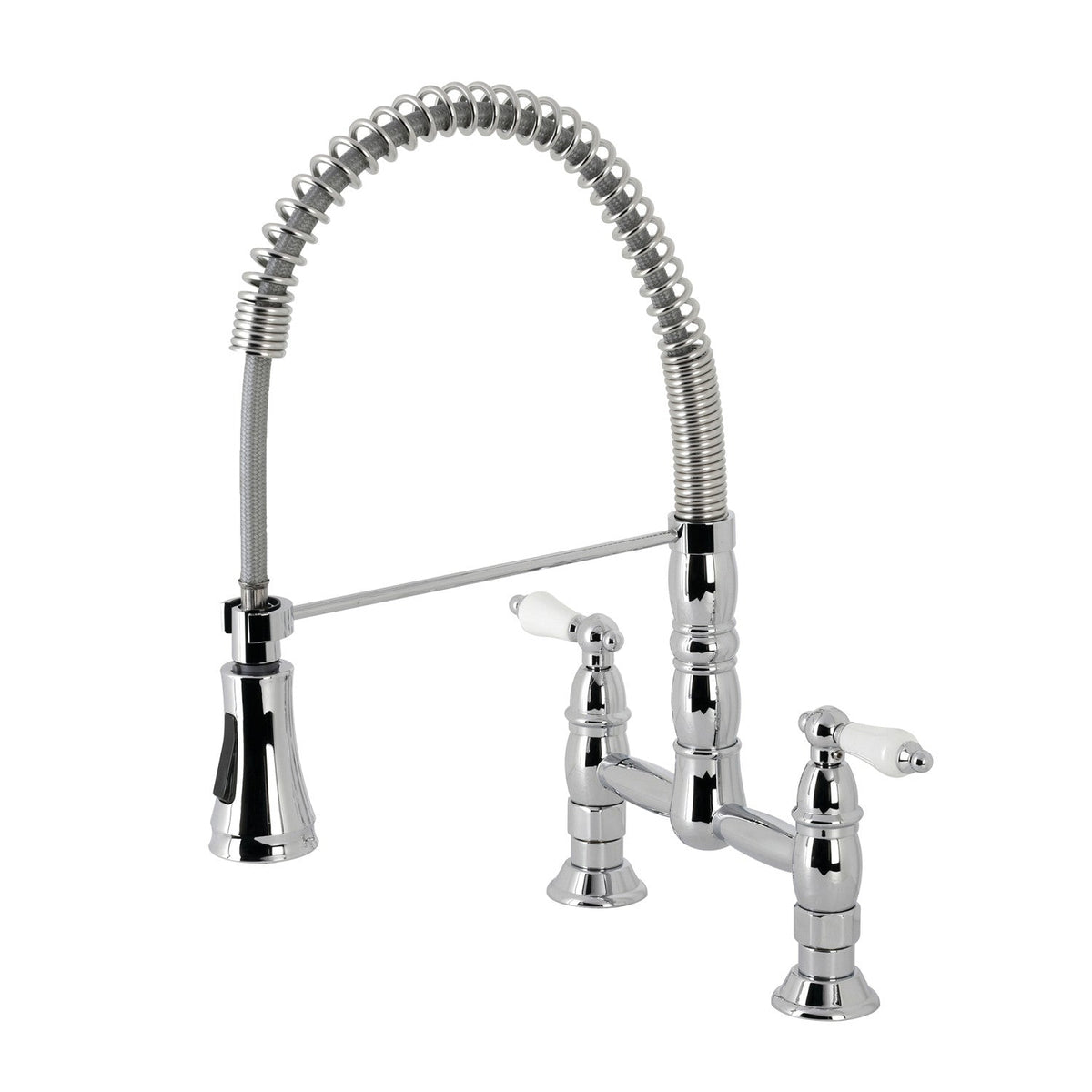 Gourmetier Heritage Double-Handle Deck-Mount Pre-Rinse Bridge Kitchen Faucet in Polished Chrome