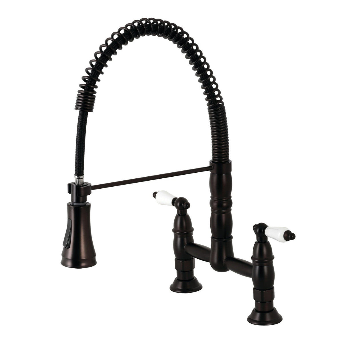 Gourmetier Heritage Double-Handle Deck-Mount Pre-Rinse Bridge Kitchen Faucet in Oil Rubbed Bronze