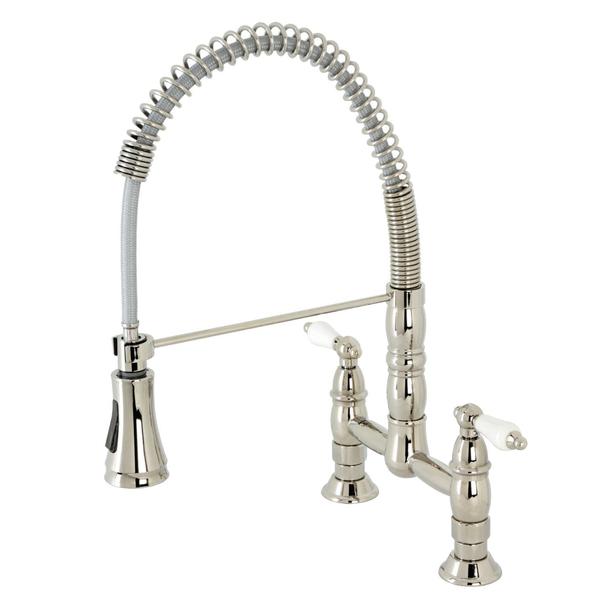 Gourmetier Heritage Double-Handle Deck-Mount Pre-Rinse Bridge Kitchen Faucet in Polished Nickel